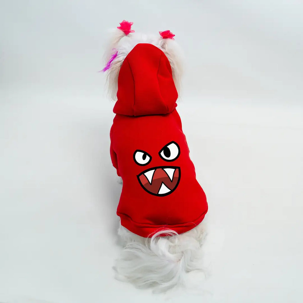 Kırmızı Kızgın Surat Baskılı Kedi ve Köpek Sweatshirt Hoodie