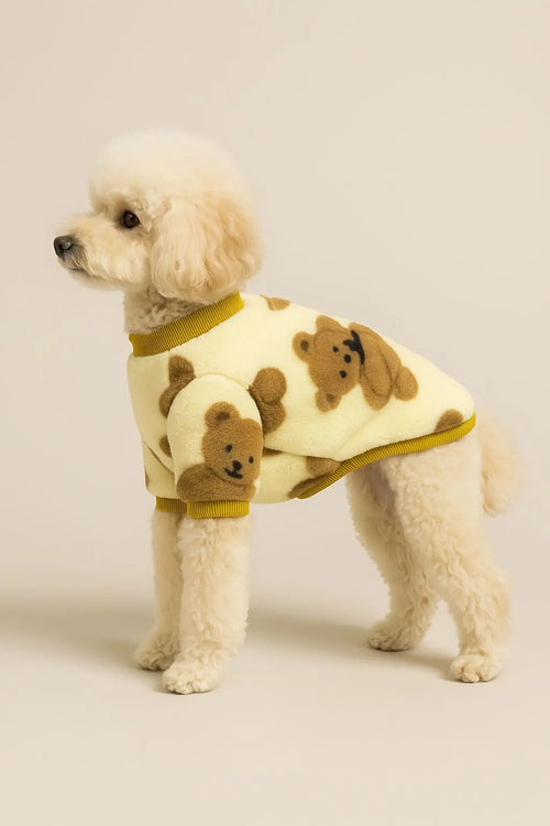 Ayıcık Desenli Yumuşak Peluş Bisiklet Yaka Pet Sweat – Kedi Köpek İçin