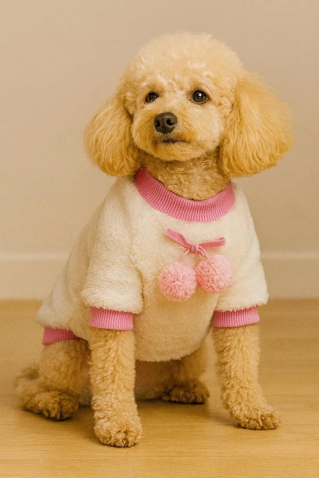 Yumuşacık Beyaz Peluş Ponpon Detaylı Bisiklet Yaka Kedi ve Köpek Kıyafeti