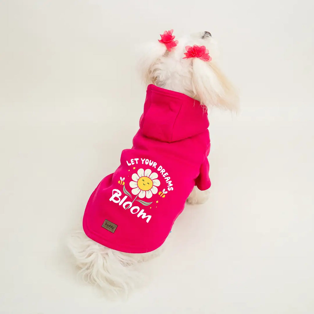 Fuşya Bloom Baskılı Kedi ve Köpek Sweatshirt Hoodie