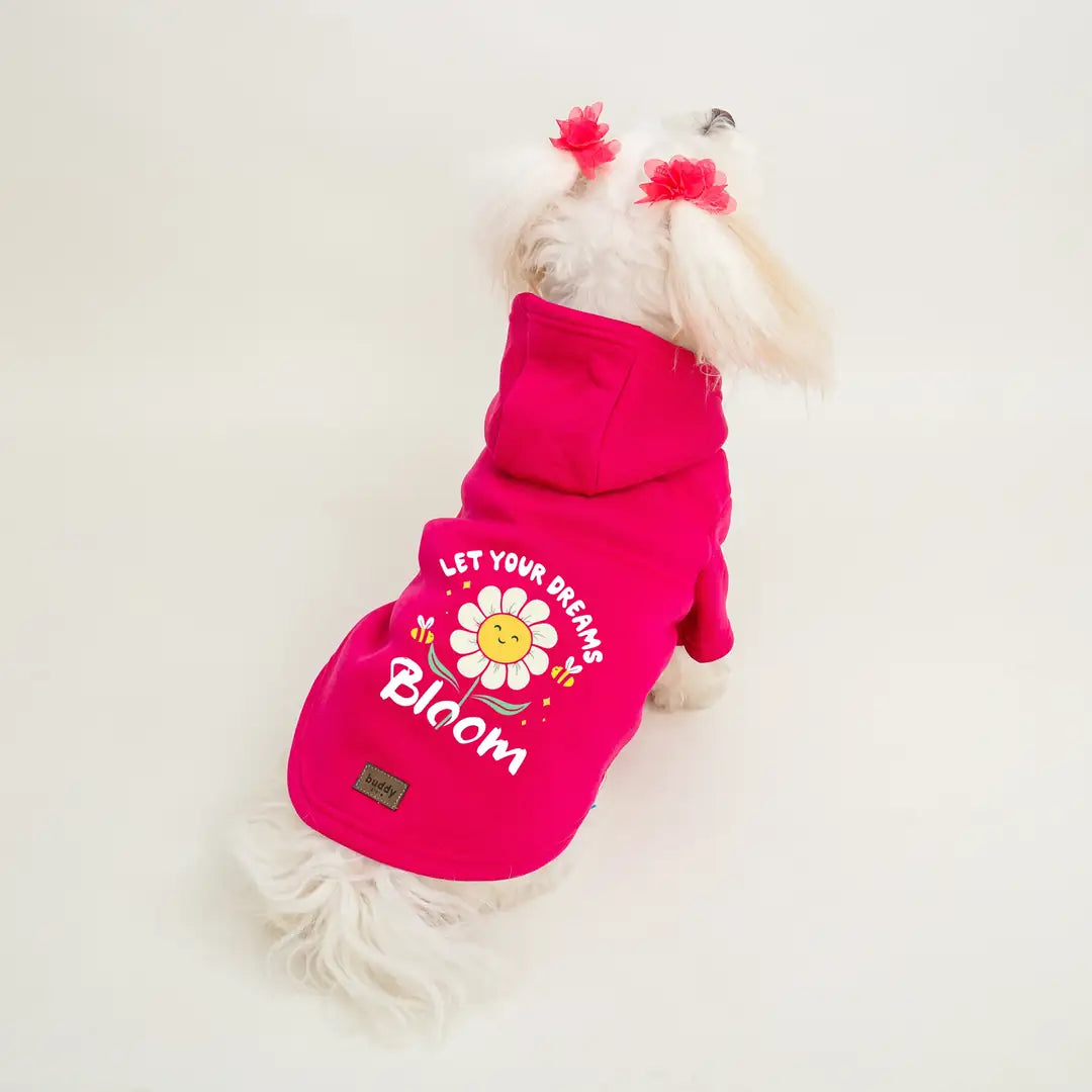 Fuşya Bloom Baskılı Kedi ve Köpek Sweatshirt Hoodie
