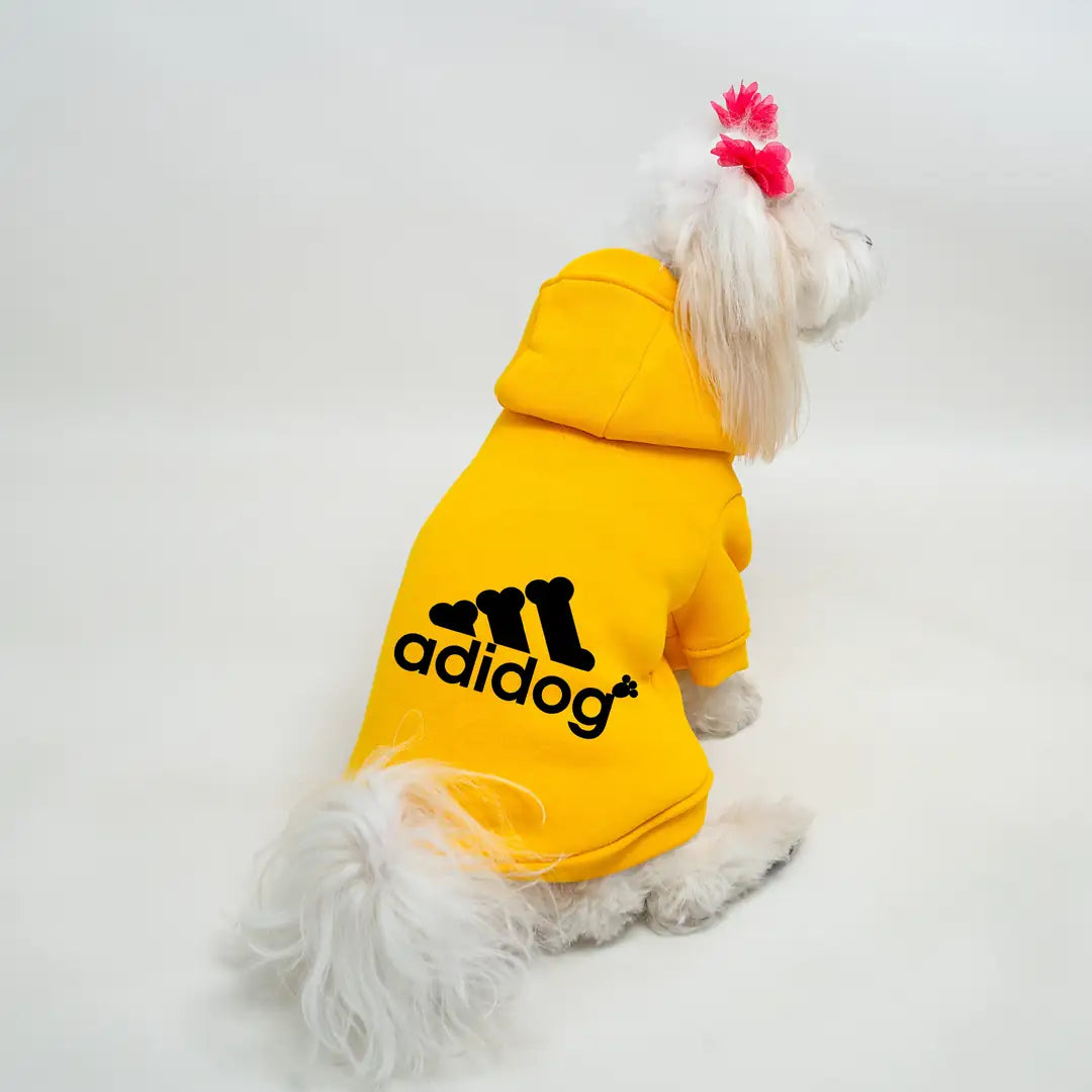 Sarı Adidog Baskılı Kedi ve Köpek Sweatshirt Hoodie