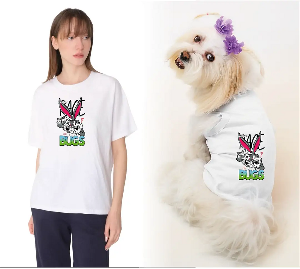 Köpek ve Sahip Kombini - Takım olarak gönderilir Beyaz Baskılı