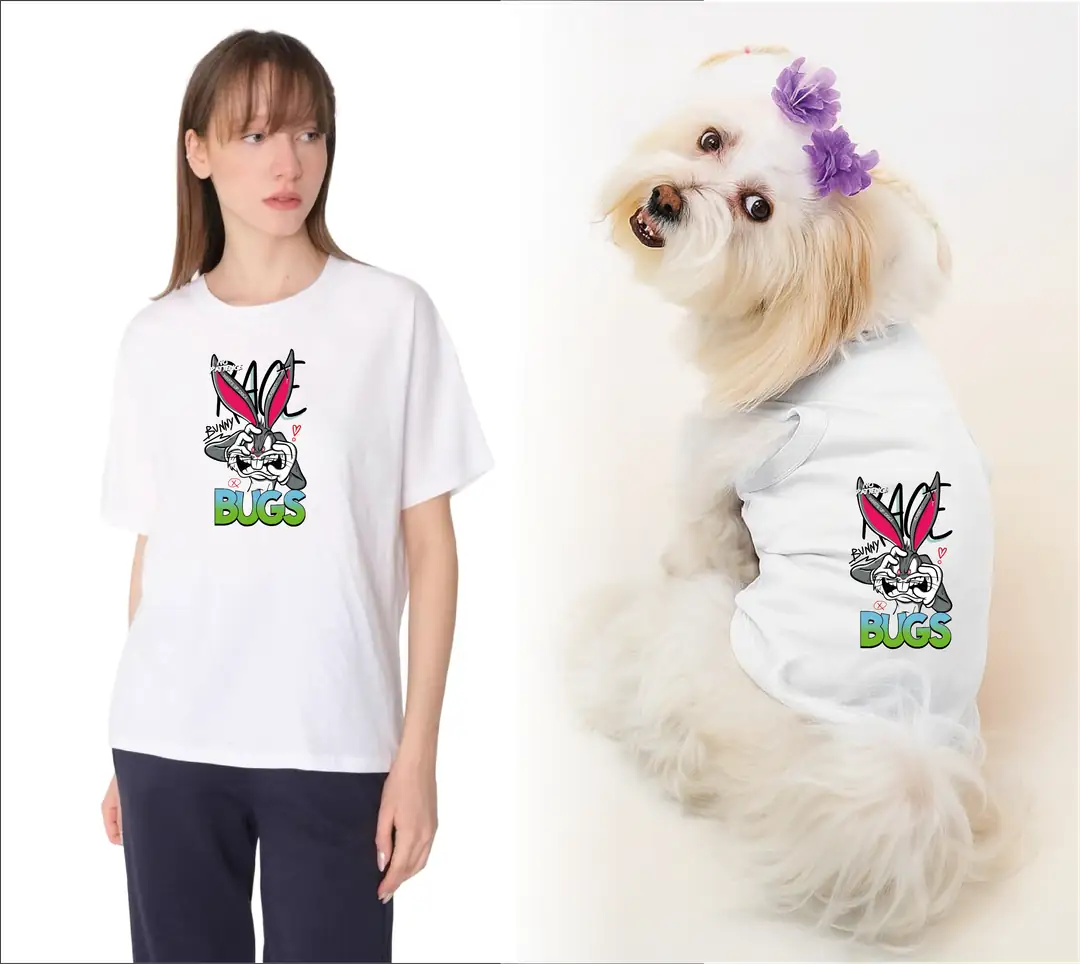 Köpek ve Sahip Kombini - Takım olarak gönderilir Beyaz Baskılı