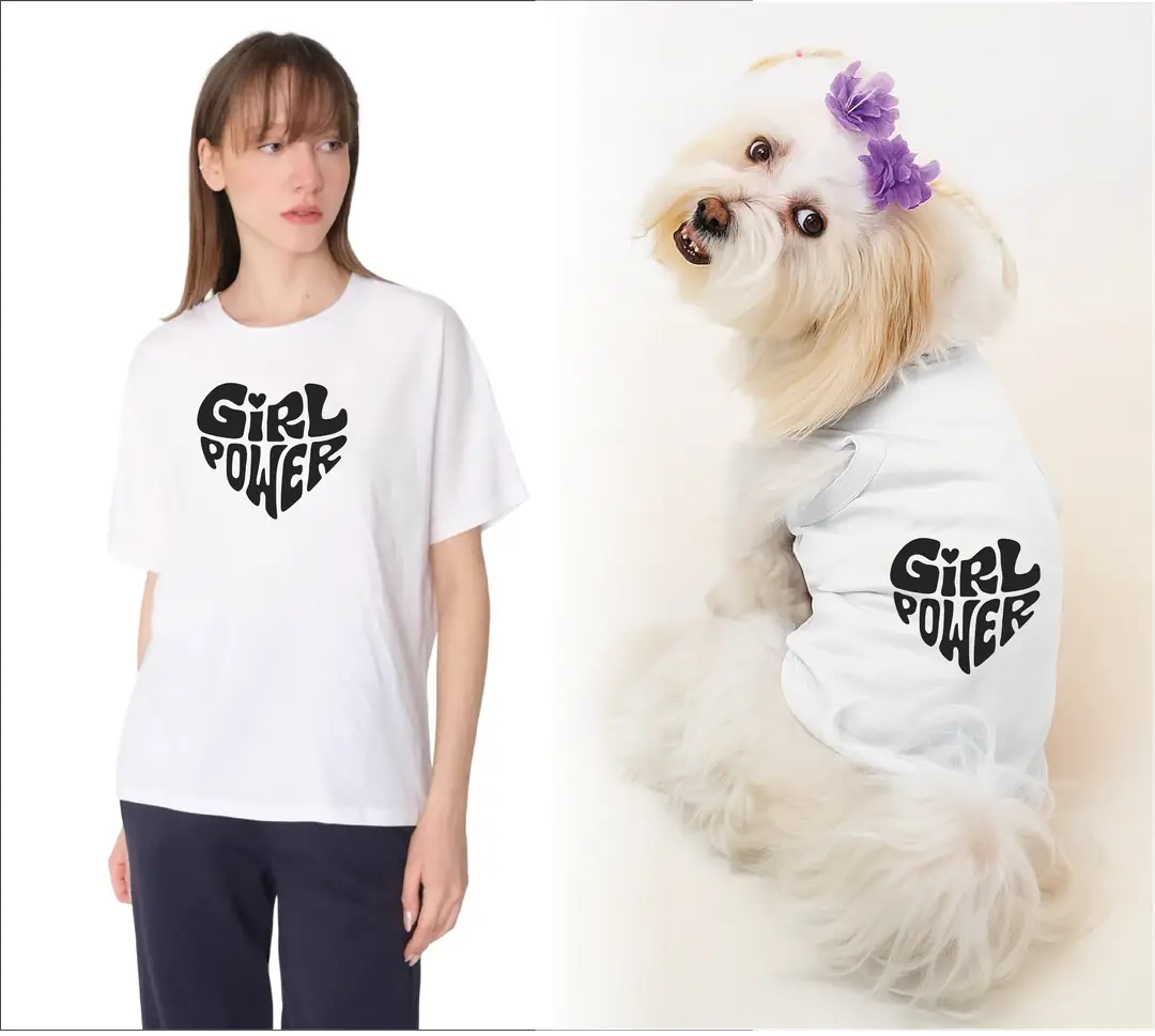 Köpek ve Sahip Kombini - Takım olarak gönderilir Beyaz Baskılı