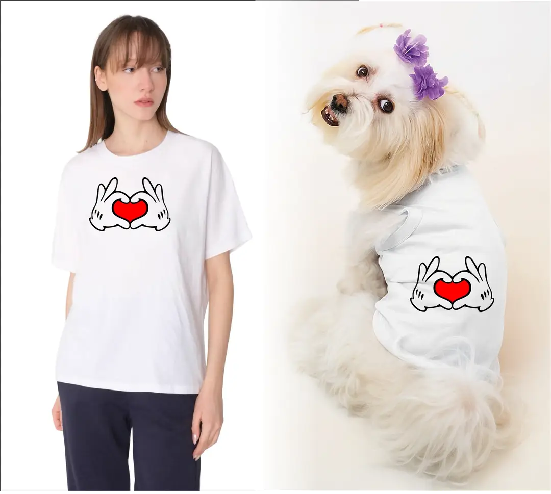 Köpek ve Sahip Kombini - Takım olarak gönderilir Beyaz Baskılı