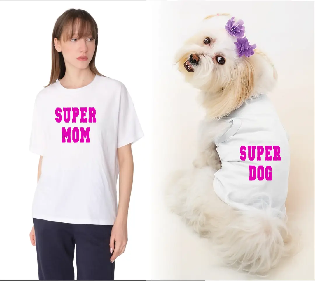 Köpek ve Sahip Kombini - Takım olarak gönderilir Beyaz Baskılı