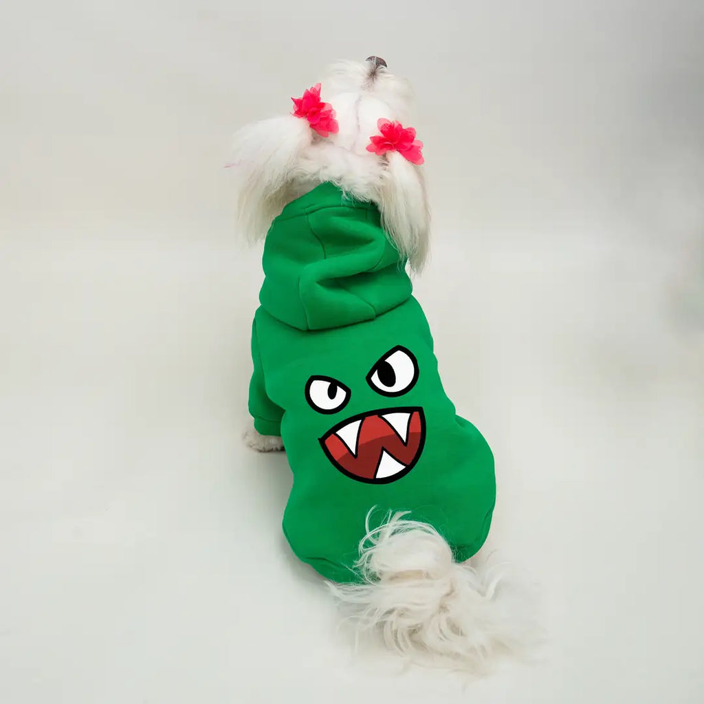 Yeşil Kızgın Surat Baskılı Kedi ve Köpek Sweatshirt Hoodie
