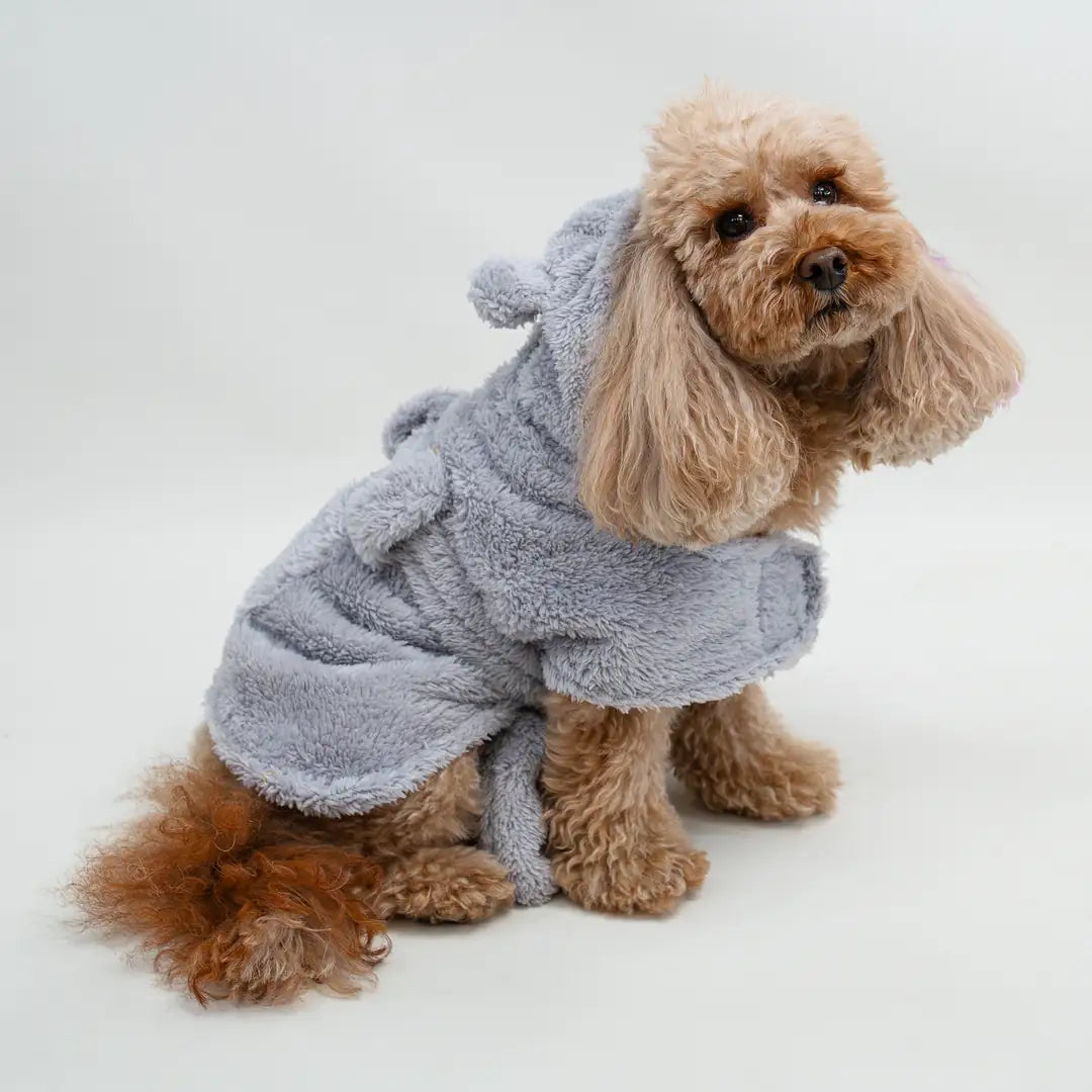 Kedi & Köpek Kıyafeti - Gri Peluş Bornoz