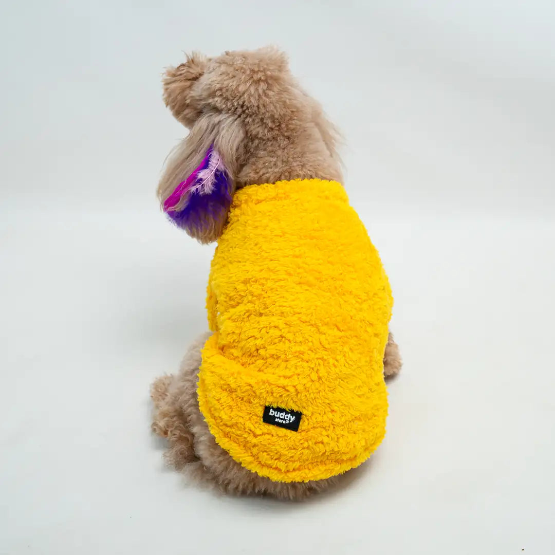 Kedi & Köpek Kıyafeti - Sarı Bisiklet Yaka Peluş Sweatshirt